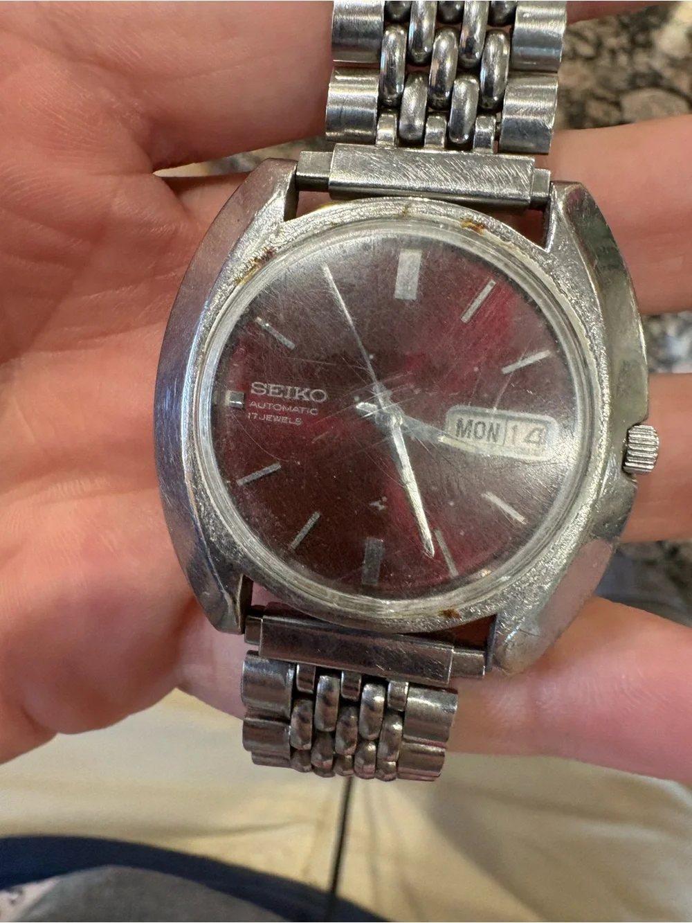 Seiko 7006-7029 Automatic Day/Date Vintage Men’s Watch ALM220MAZ4 Burgundy Dial
